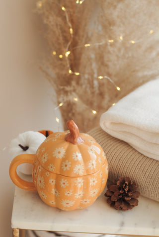 Floral Pumpkin Mug with Lid
