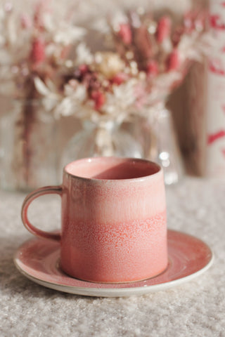 Pink Glazed Mug and Saucer