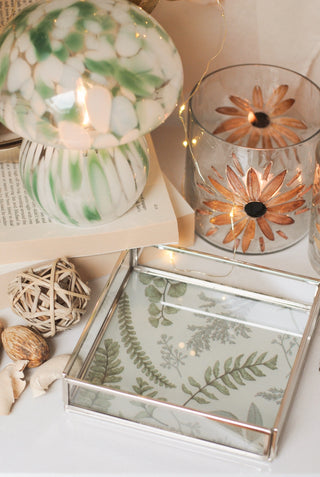 Glass Tray with Leafs Print