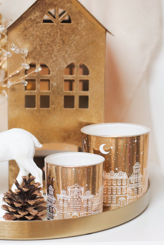 Winter Houses & Night Sky Tealight Holder Large