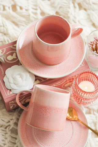 Pink Glazed Mug and Saucer