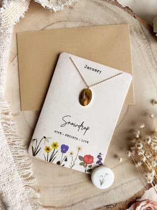 January - Birth Flower Necklace & Card