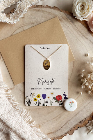 October - Birth Flower Necklace & Card