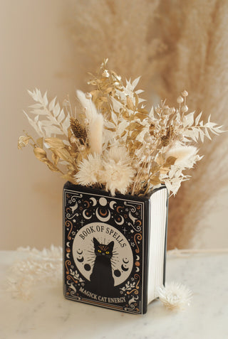 Cat Book Vase & Dried Flowers