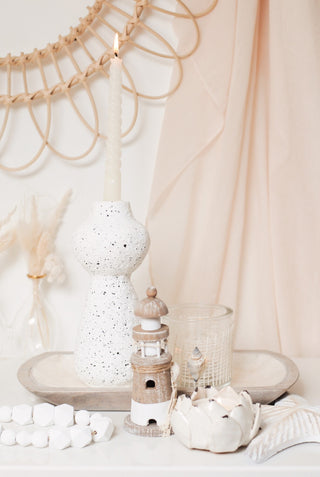 HAPPY CERAMIC CANDLE HOLDER - WHITE