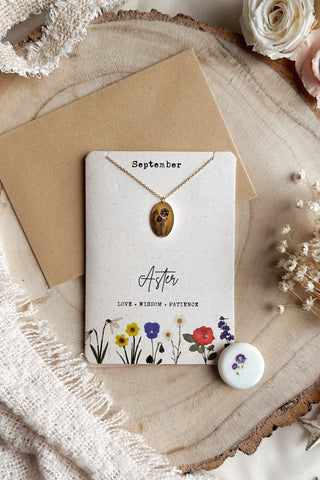 September - Birth Flower Necklace & Card