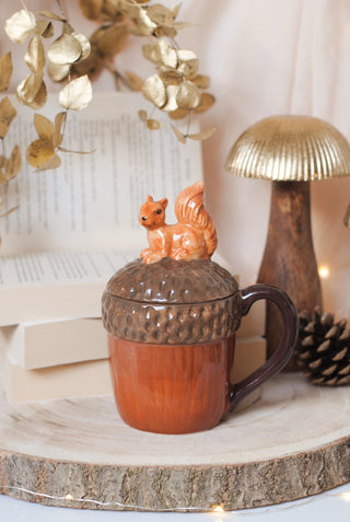 Autumn Squirrel Mug with Lid