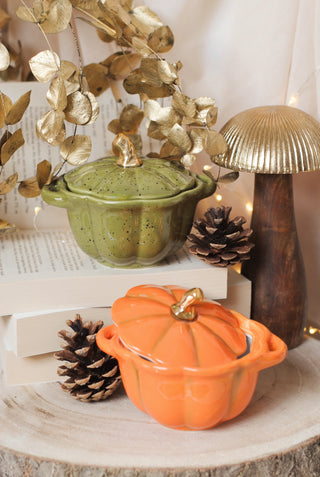 Pumpkin Bowl with Lid - Green