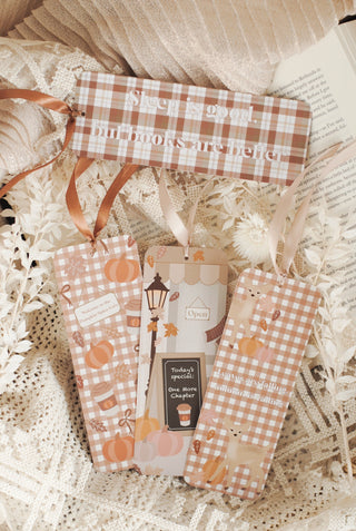 Pumpkin Spice Set of 4 Bookmarks with Satin Ribbon