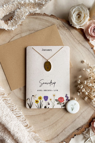 January - Birth Flower Necklace & Card