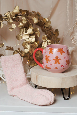 Pink Gingerbread Mug with Socks