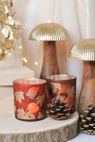 Autumn Leaves Tealight Holder - Brown