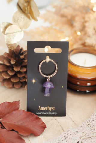 Amethyst - Gemstone Mushroom Keyring