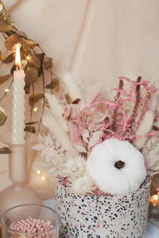 Pink & White Pumpkin Planter w/ Dried Flowers