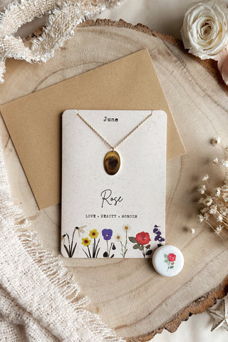 June - Birth Flower Necklace & Card