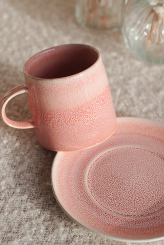 Pink Glazed Mug and Saucer