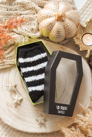 Soft Fuzzy Striped Socks in Coffin Box