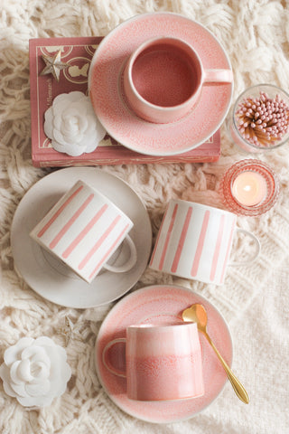 Pink Glazed Mug and Saucer