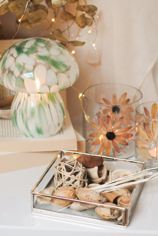 Glass Tray with Leafs Print