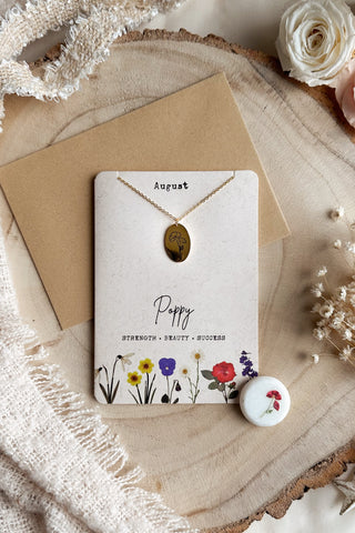 August - Birth Flower Necklace & Card