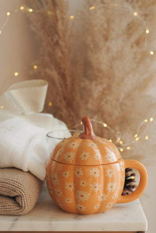 Floral Pumpkin Mug with Lid