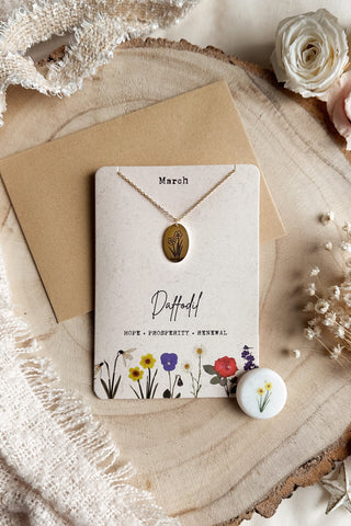 March - Birth Flower Necklace & Card