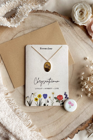 November - Birth Flower Necklace & Card