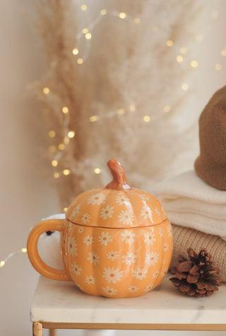 Floral Pumpkin Mug with Lid