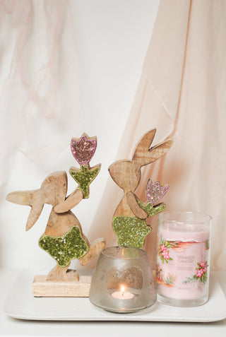 HOUTEN BUN MET PARELS - BLOEM OMHOOG