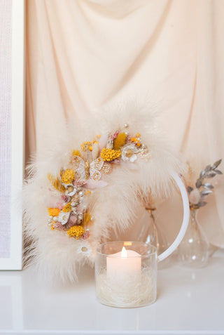 Glass Flower Wreath with Led Candle I