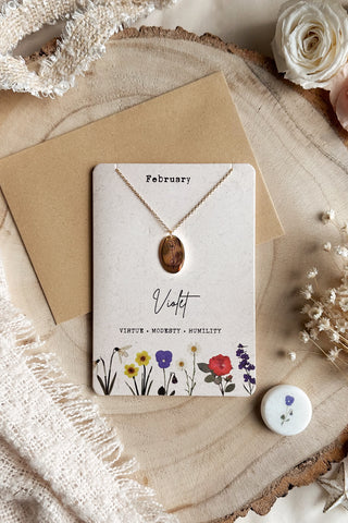 February - Birth Flower Necklace & Card