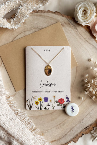 July - Birth Flower Necklace & Card