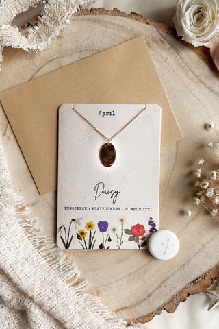 April - Birth Flower Necklace & Card