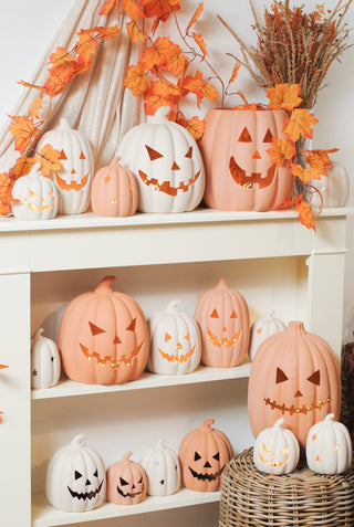 Terracotta Pumpkin with Stars - White