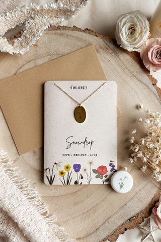 January - Birth Flower Necklace & Card