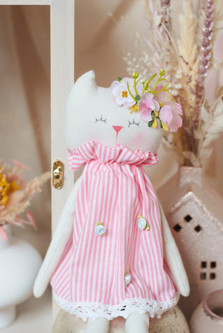 Cat with Striped Pink Dress