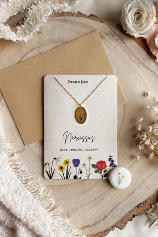 December - Birth Flower Necklace & Card