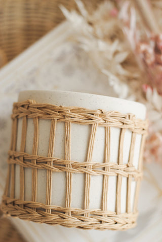 SPECKLED WHITE & WOVEN PLANTER