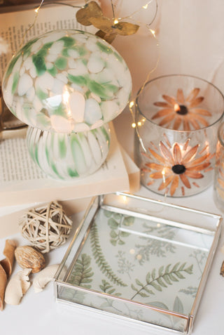 Glass Tray with Leafs Print