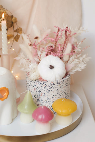Pink & White Pumpkin Planter w/ Dried Flowers
