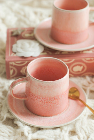 Pink Glazed Mug and Saucer