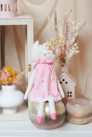 Cat with Striped Pink Dress