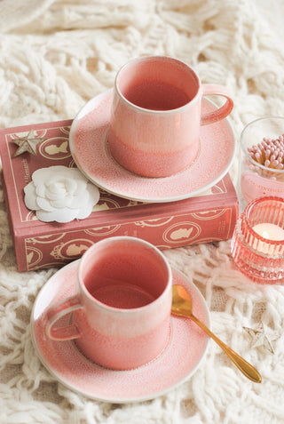 Pink Glazed Mug and Saucer