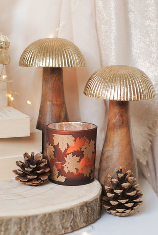 Autumn Leaves Tealight Holder - Brown