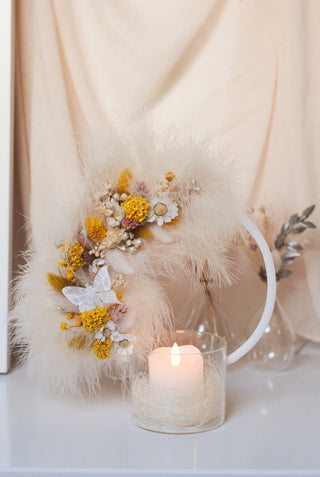 Glass Flower Wreath with Led Candle II