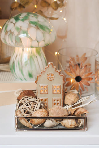 Glass Tray with Leafs Print
