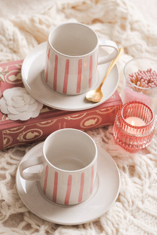 Striped and Speckled Mug & Saucer