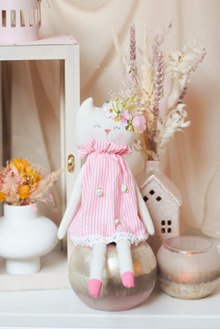 Cat with Striped Pink Dress