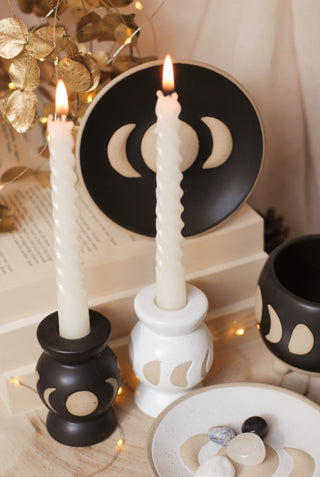 Moon Phases Candle Holder - White