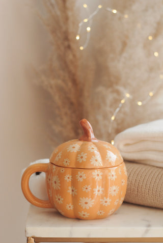 Floral Pumpkin Mug with Lid